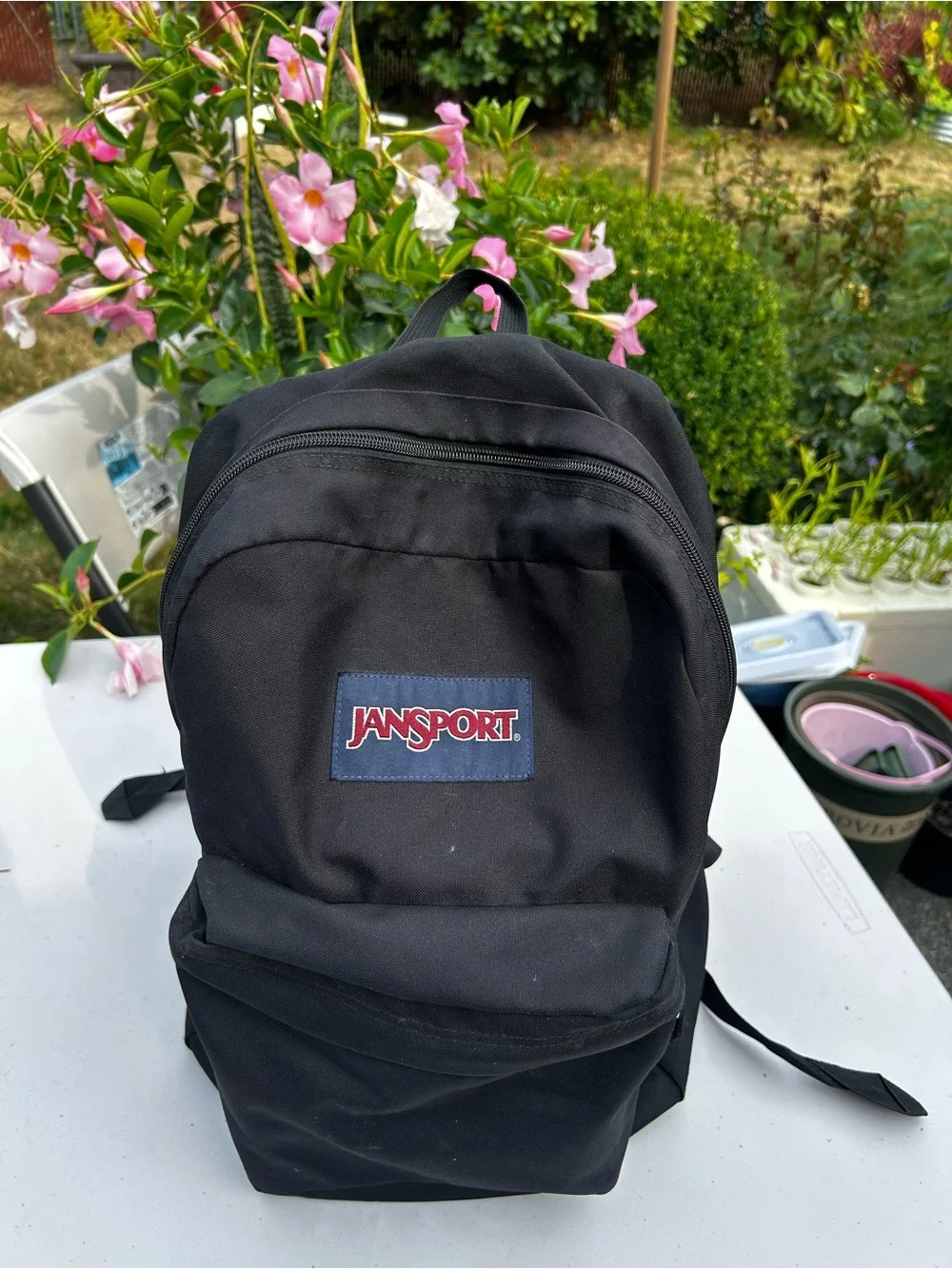 Jansport Mens Black Backpack with Red Logo Size 18”x12”x8”